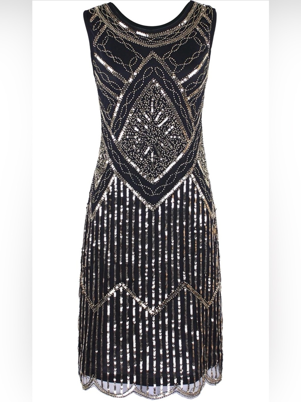 PrettyGuide Women's 1920s Gatsby Sequin Scalloped Hem Cocktail Flapper Dress- S